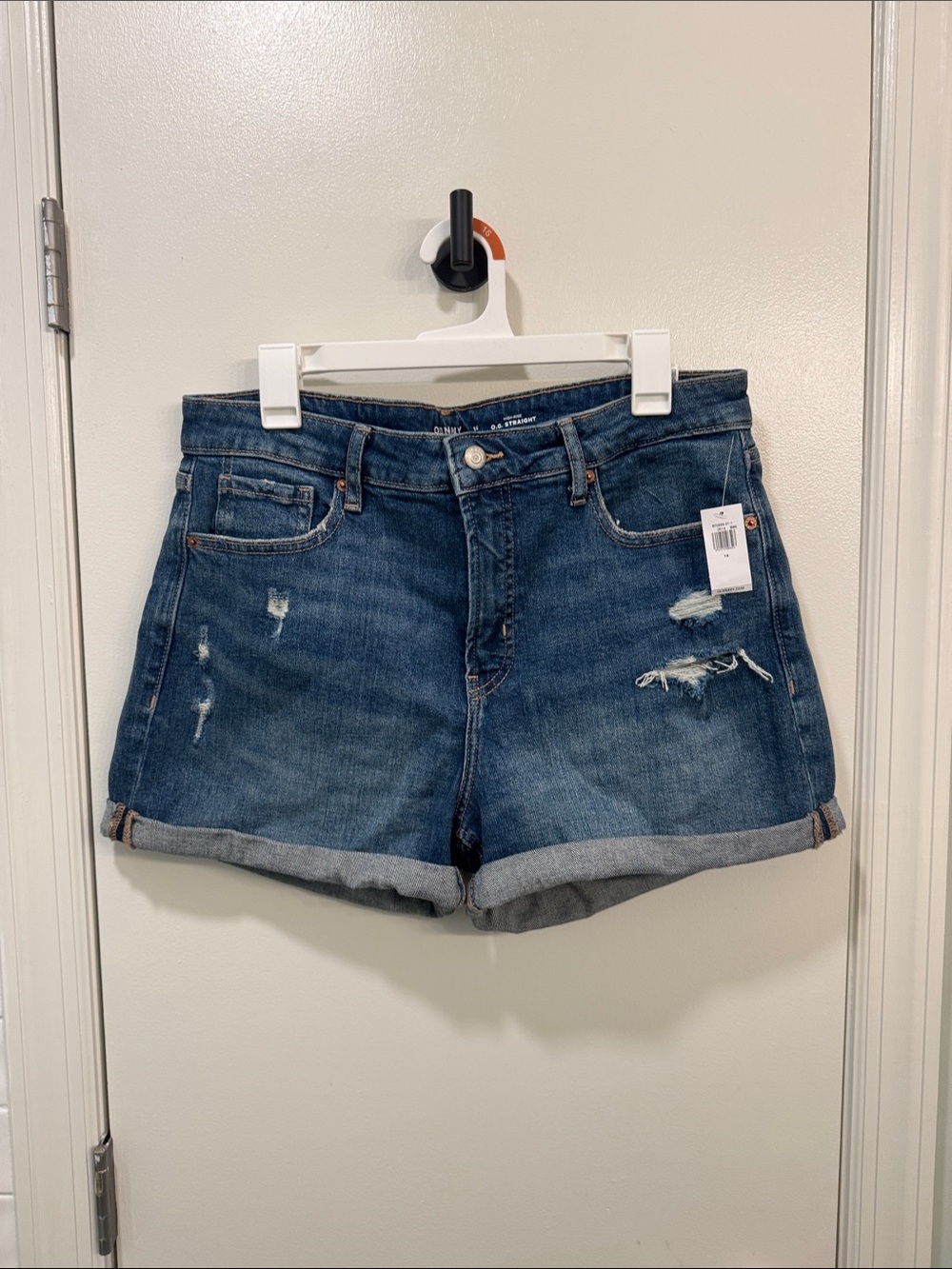 Old Navy Dark Blue Distressed Roll-Hem Denim Shorts